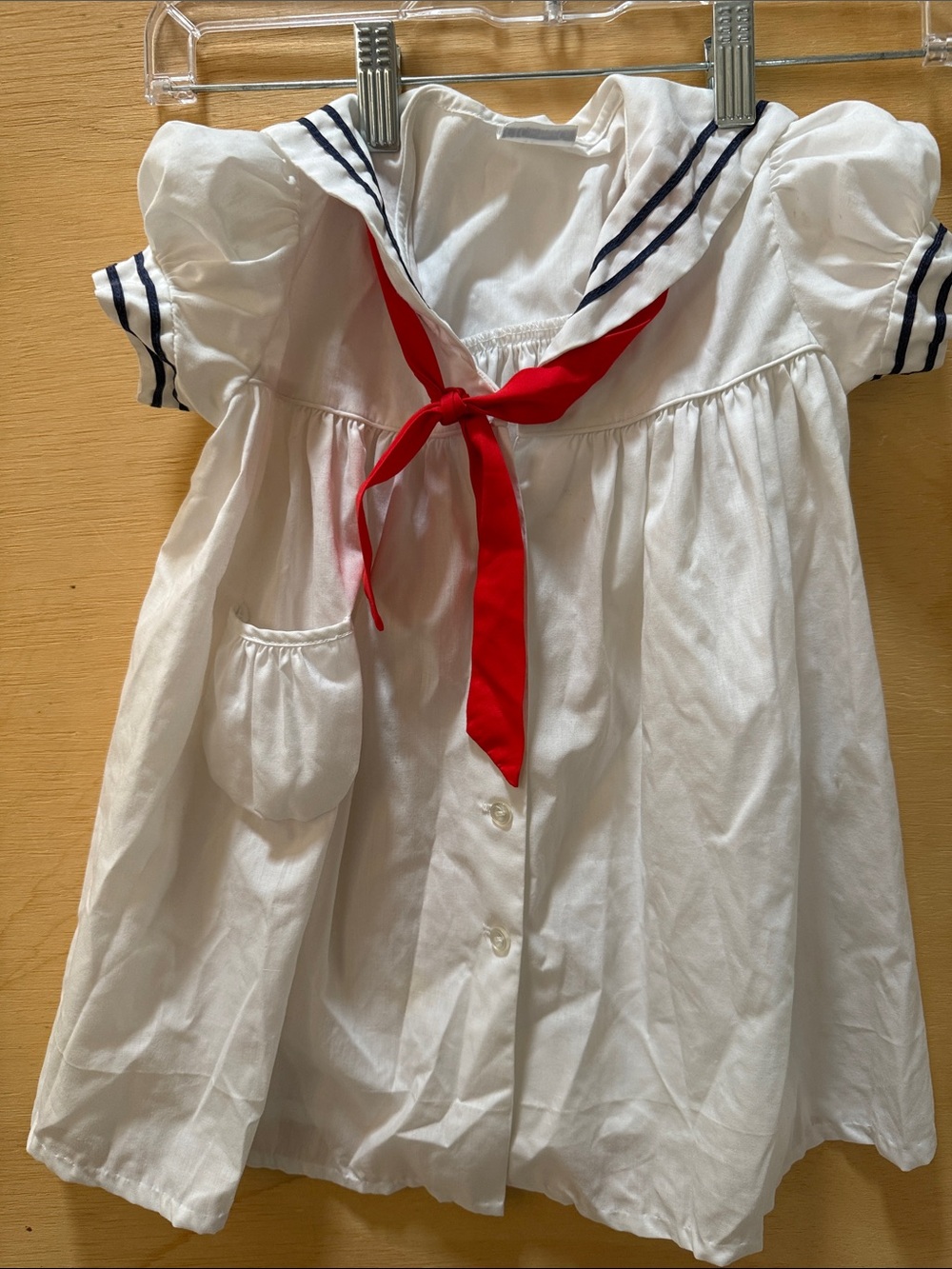 C.I. Castro White with Navy Stripe 1988 Dress Toddler Girl Vintage